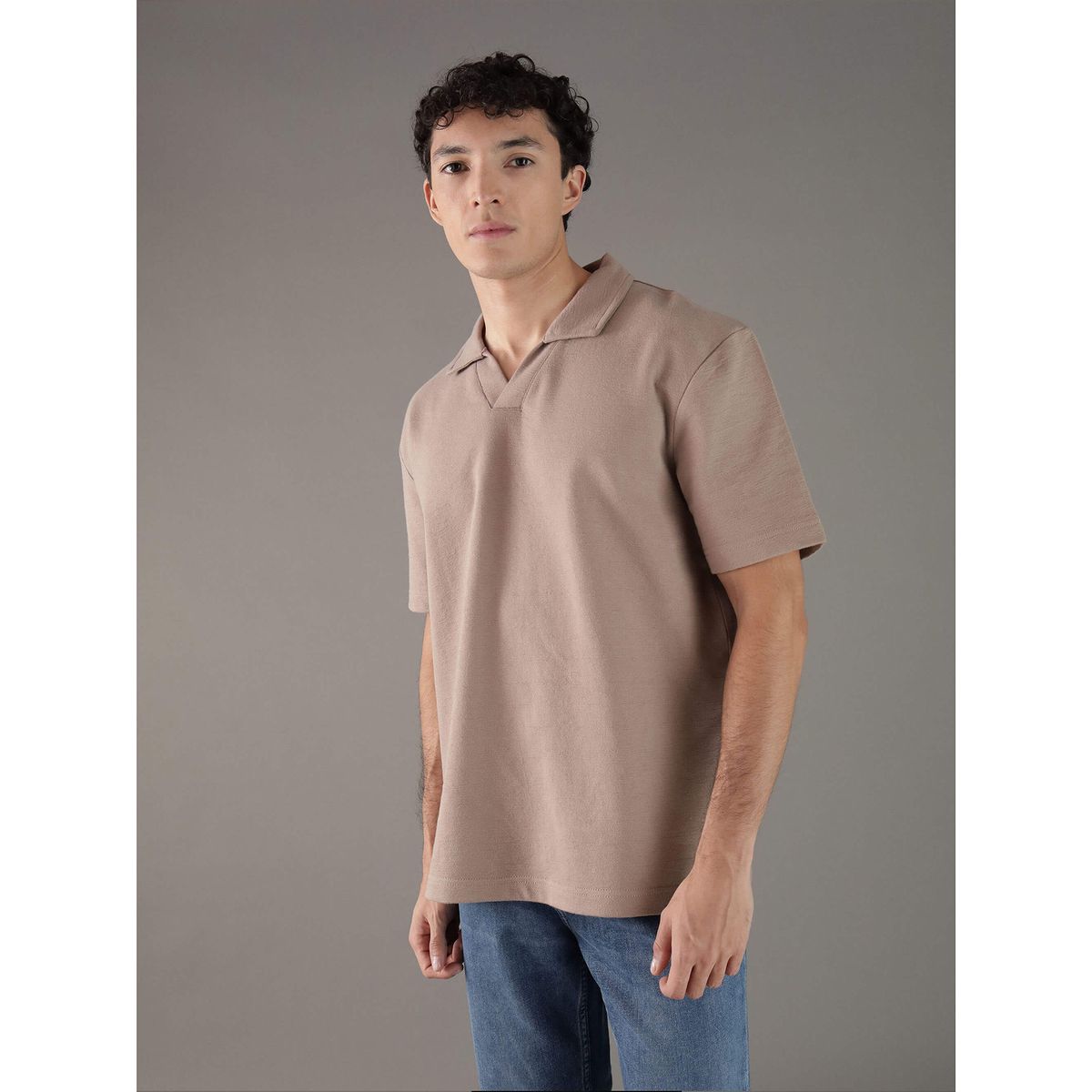 CALVIN KLEIN - Polo texturizado con tejido crepé Beige Calvin Klein