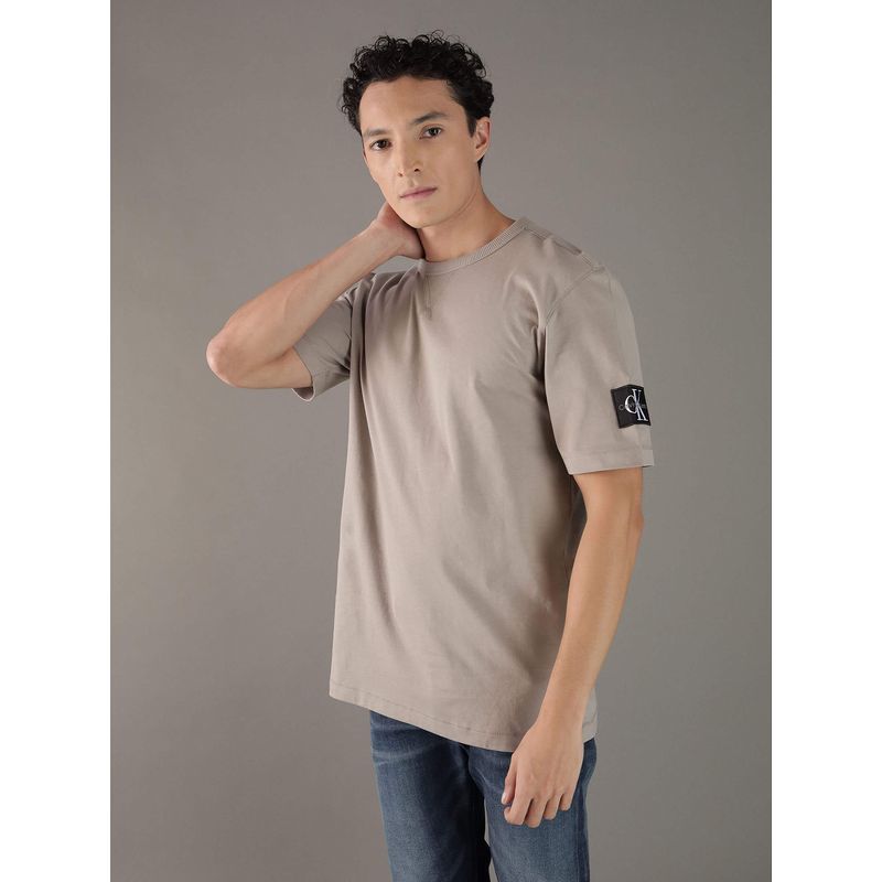 CALVIN KLEIN - Polera de algodón con insignia Gris Calvin Klein