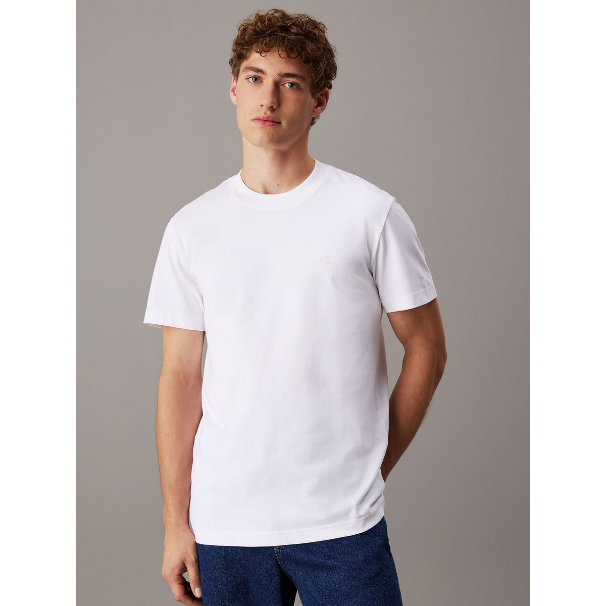 CALVIN KLEIN - Polera regular de punto pesado Blanco Calvin Klein