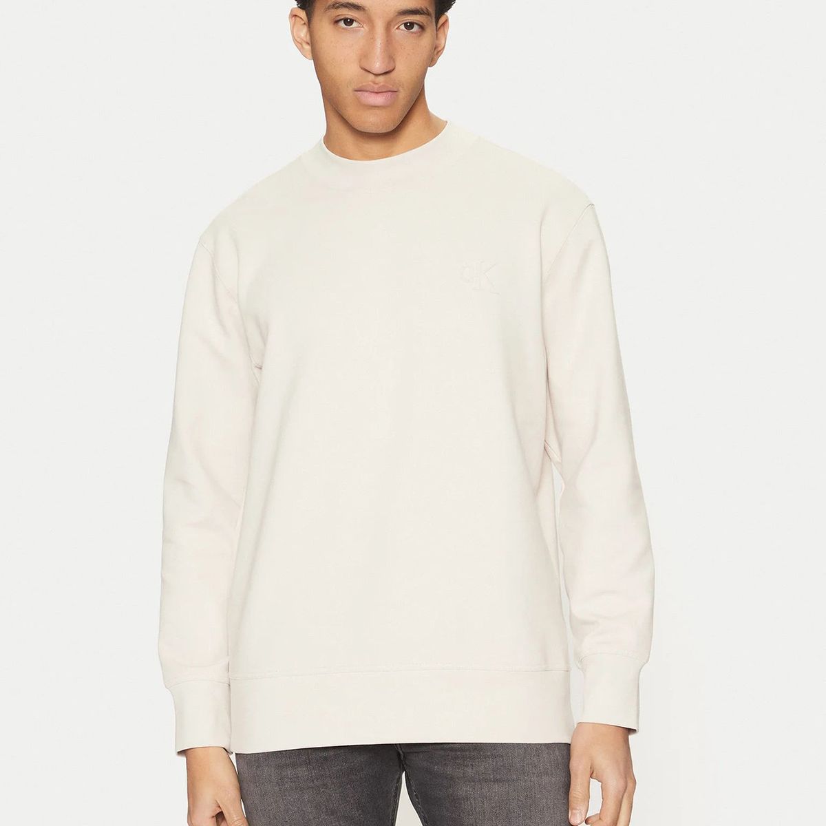 CALVIN KLEIN - Polerón de cuello redondo en tejido interlock suave Beige Calvin Klein