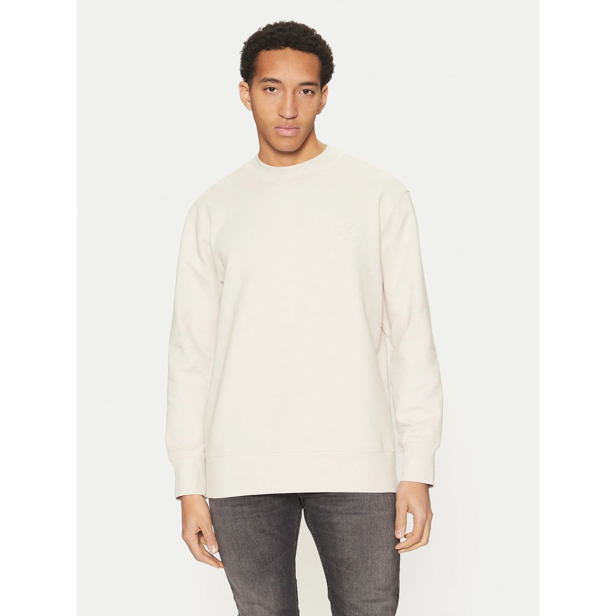 CALVIN KLEIN - Polerón de cuello redondo en tejido interlock suave Beige Calvin Klein