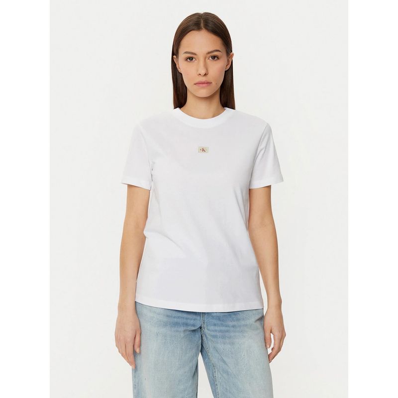 CALVIN KLEIN - Polera con monograma e insignia Blanco Calvin Klein