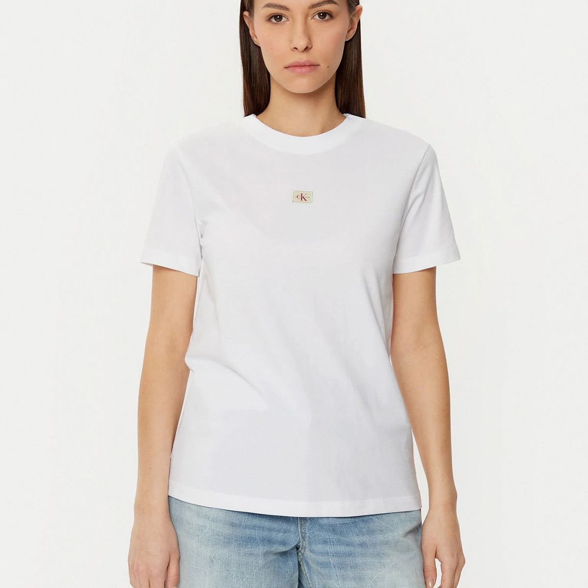 CALVIN KLEIN - Polera con monograma e insignia Blanco Calvin Klein