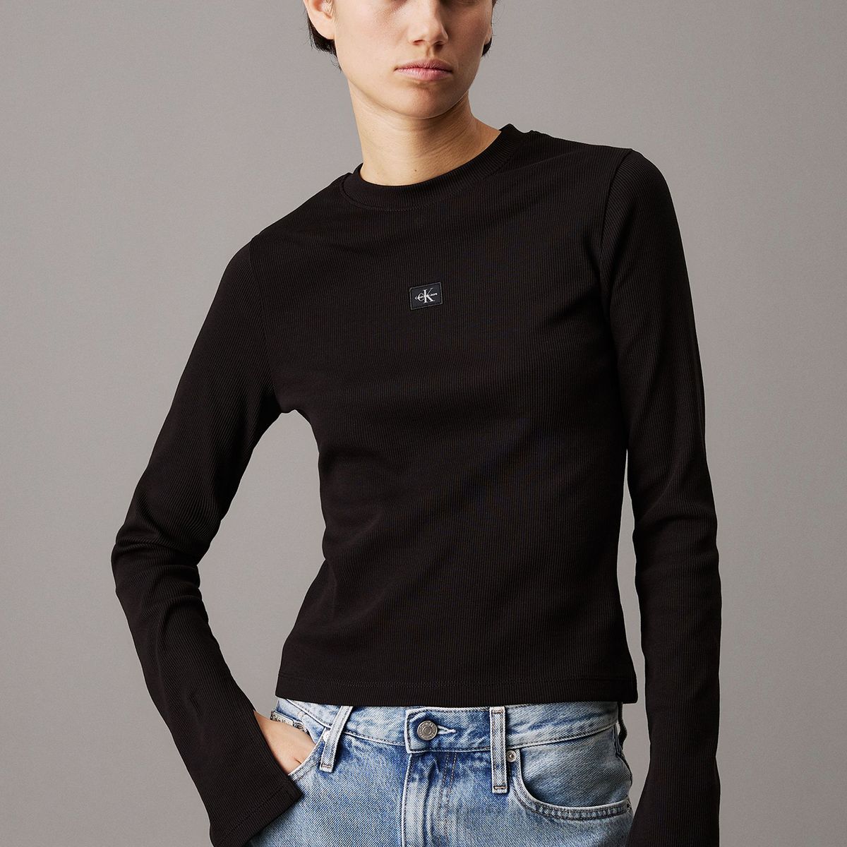CALVIN KLEIN - Top slim de canalé de algodón Negro Calvin Klein