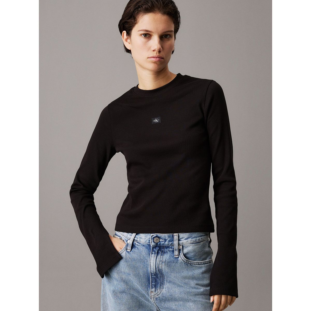 CALVIN KLEIN - Top slim de canalé de algodón Negro Calvin Klein