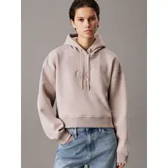 CALVIN KLEIN - Polerón holgado con gorro y monograma Beige