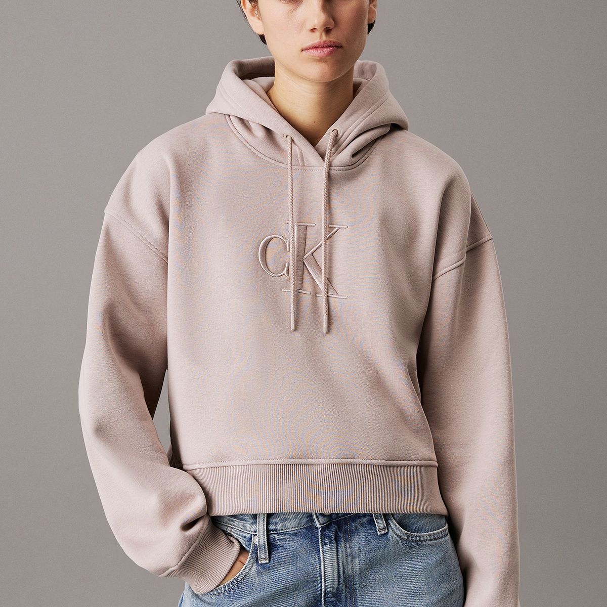 CALVIN KLEIN - Polerón holgado con gorro y monograma Beige Calvin Klein