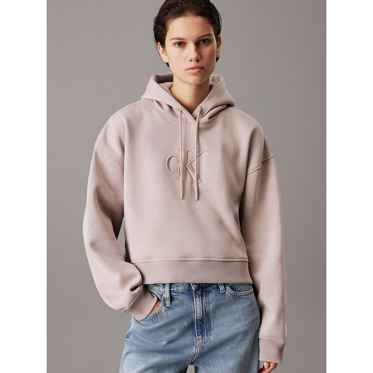 CALVIN KLEIN - Polerón holgado con gorro y monograma Beige Calvin Klein