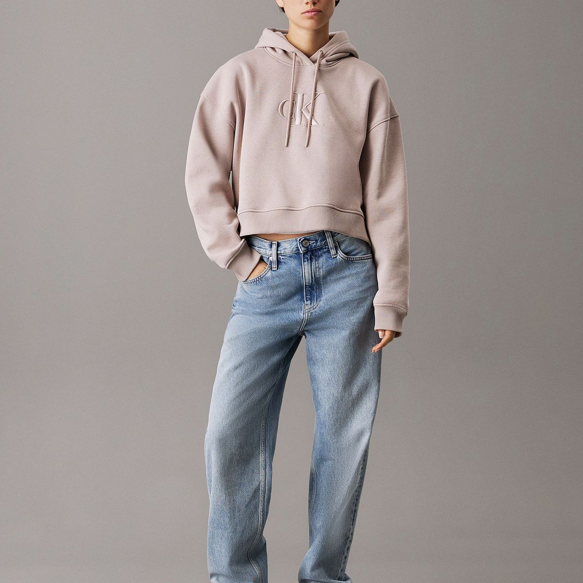 CALVIN KLEIN - Polerón holgado con gorro y monograma Beige Calvin Klein