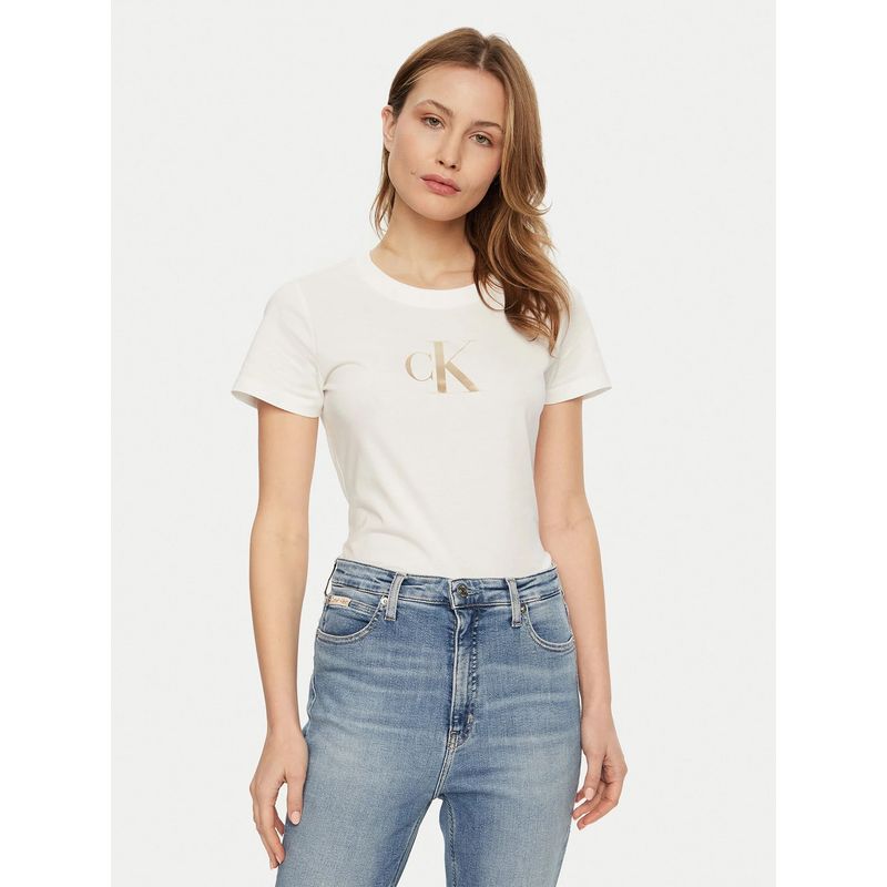 CALVIN KLEIN - Polera slim con monograma Blanco Calvin Klein