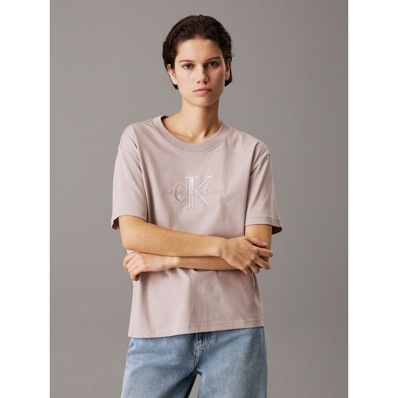 CALVIN KLEIN - Polera holgada con monograma Gris Calvin Klein