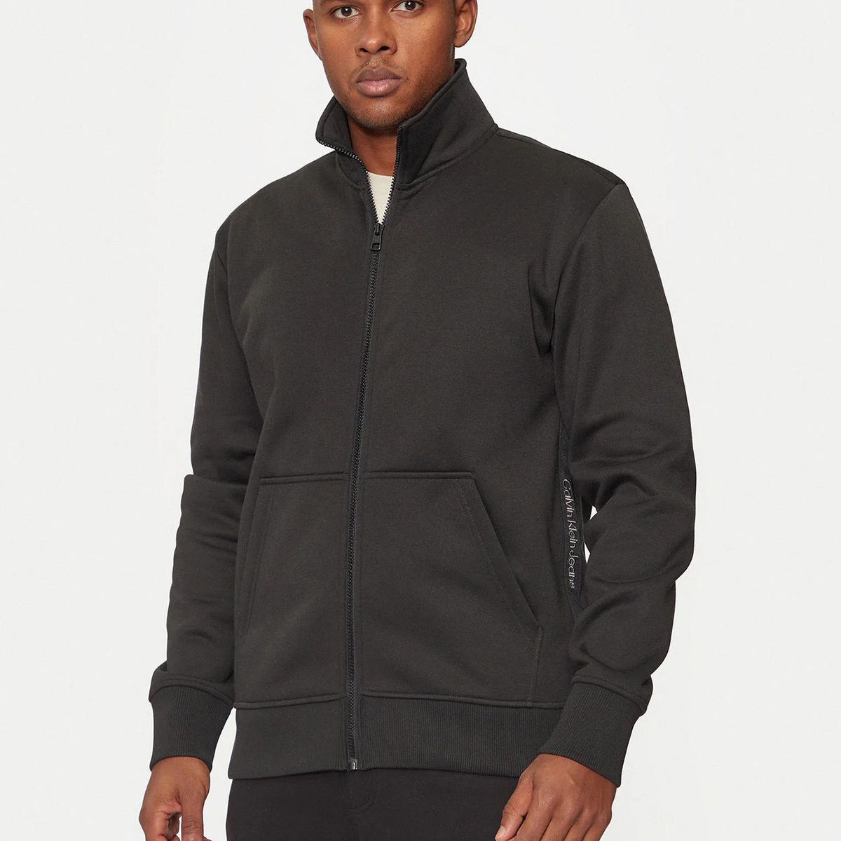 CALVIN KLEIN - Polerón con cremallera y logo tape Negro Calvin Klein