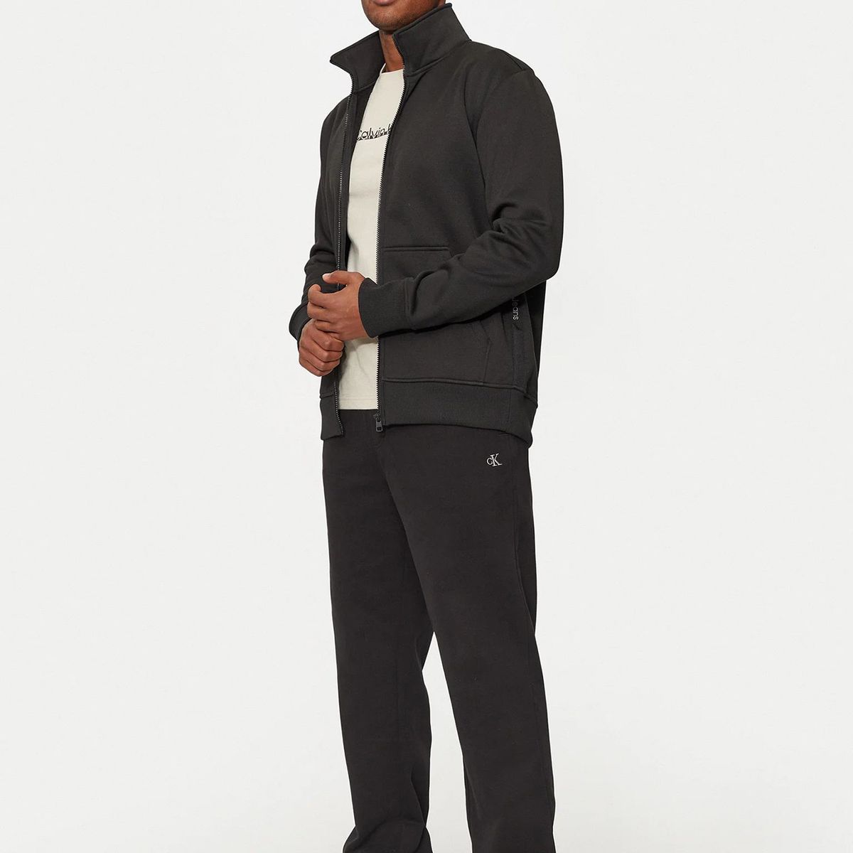 CALVIN KLEIN - Polerón con cremallera y logo tape Negro Calvin Klein