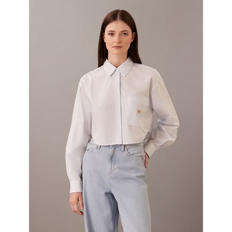 CALVIN KLEIN - Camisa cropped de popelín de algodón Blanco Calvin Klein