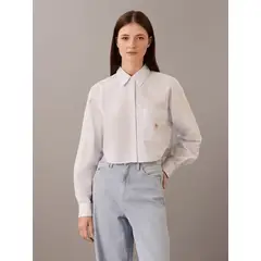CALVIN KLEIN - Camisa cropped de popelín de algodón Blanco