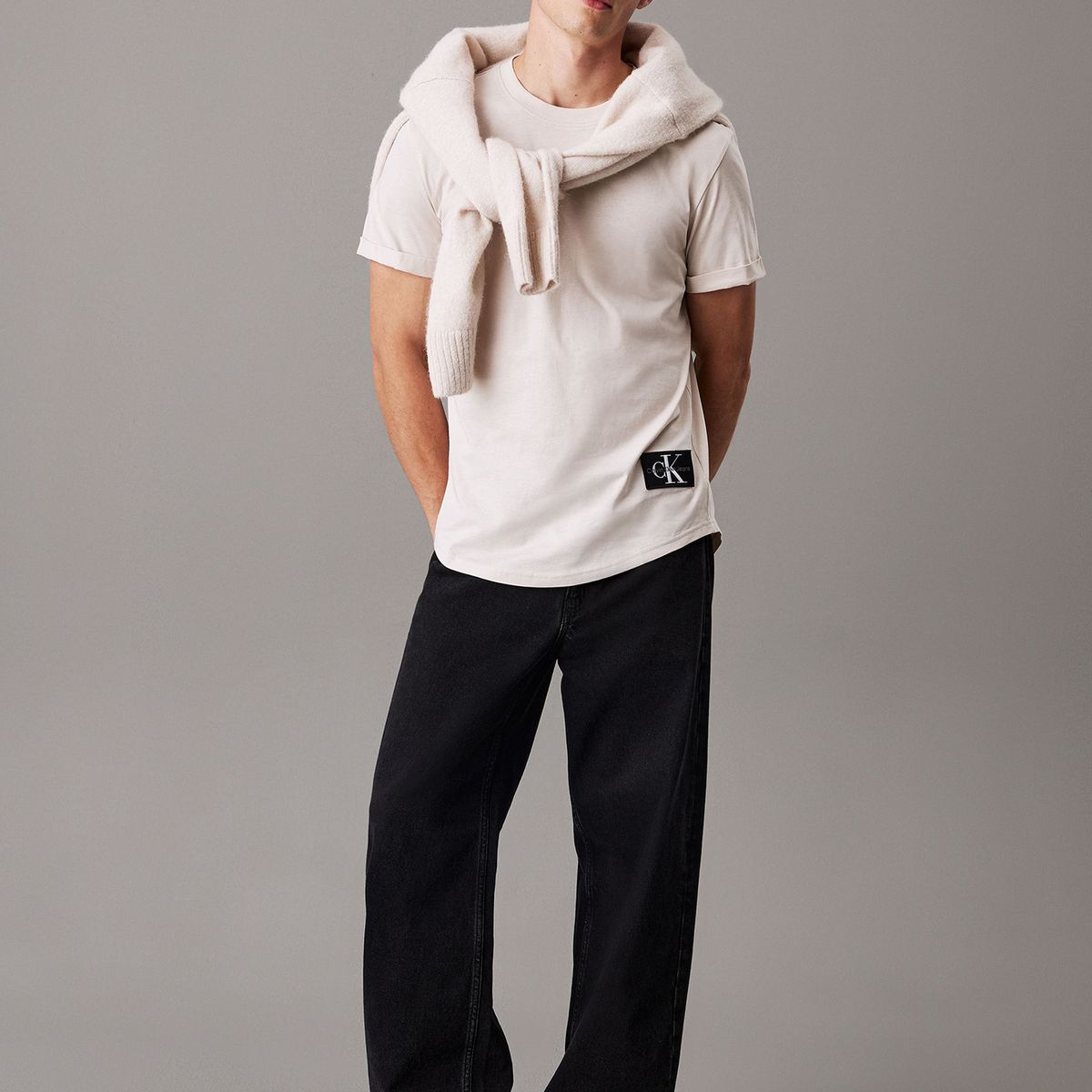 CALVIN KLEIN - Polera de algodón con insignia Blanco Calvin Klein