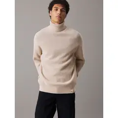 CALVIN KLEIN - Sweater de cuello alto de mezcla de lana Beige