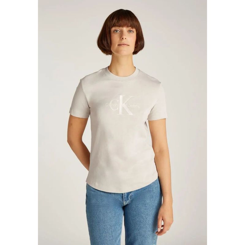 CALVIN KLEIN - Polera regular con monograma brillante Beige Calvin Klein