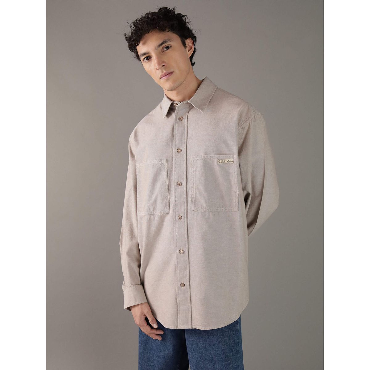 CALVIN KLEIN - Camisa holgada de cambray de algodón Gris Calvin Klein