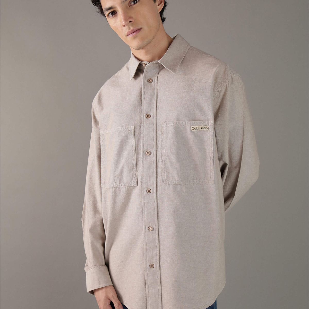 CALVIN KLEIN - Camisa holgada de cambray de algodón Gris Calvin Klein