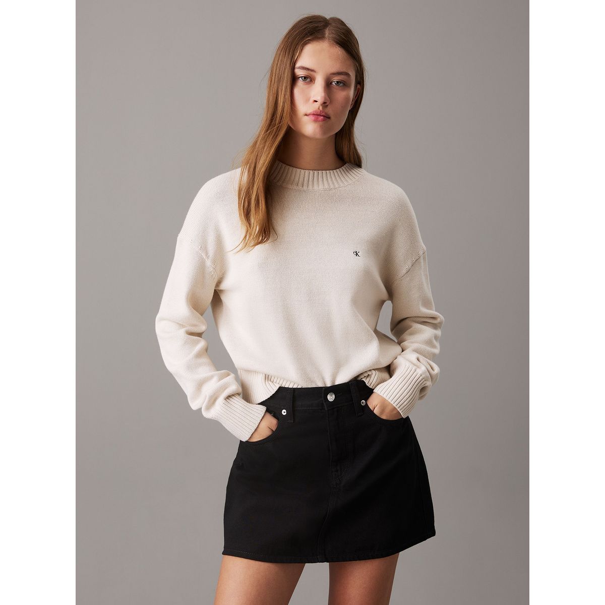 CALVIN KLEIN - Sweater de algodón con monograma Beige Calvin Klein
