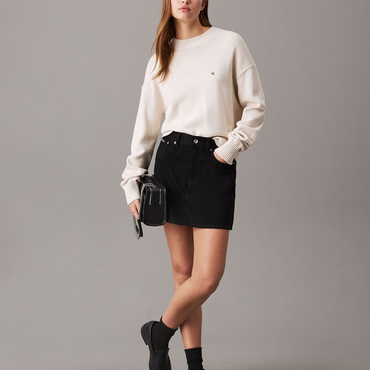 CALVIN KLEIN - Sweater de algodón con monograma Beige Calvin Klein