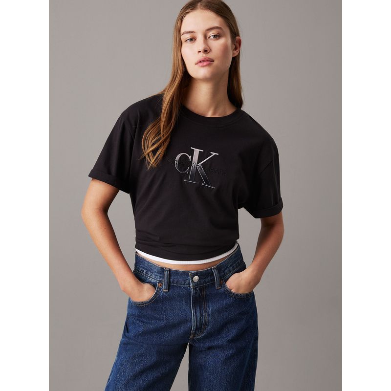 CALVIN KLEIN - Polera holgada con monograma Negro Calvin Klein