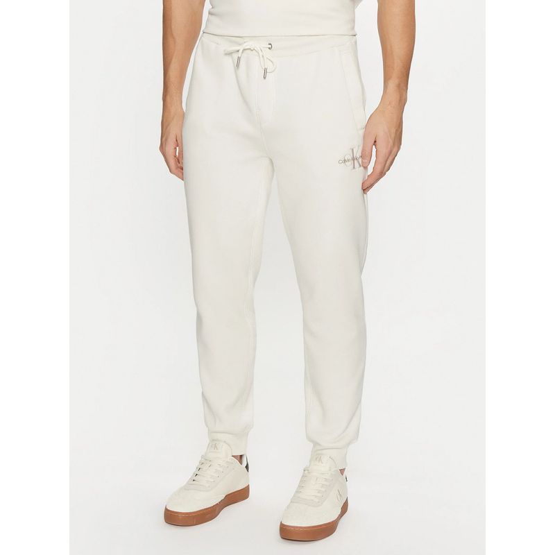 CALVIN KLEIN - Pantalón de chándal de felpa con monograma Blanco Calvin Klein