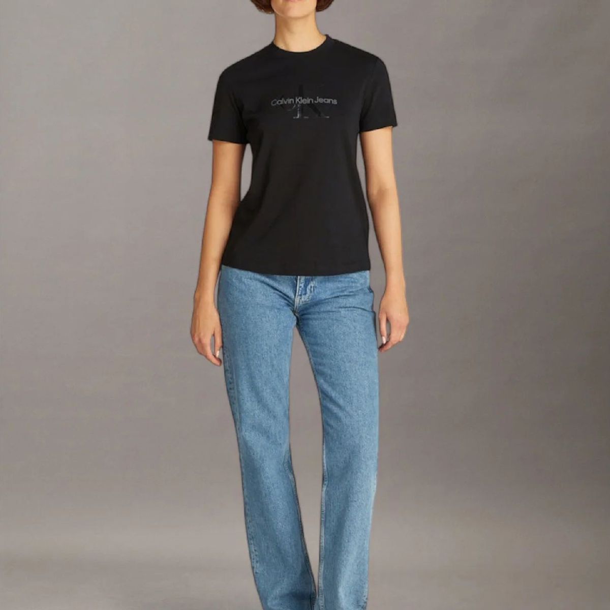 CALVIN KLEIN - Polera regular con monograma brillante Negro Calvin Klein