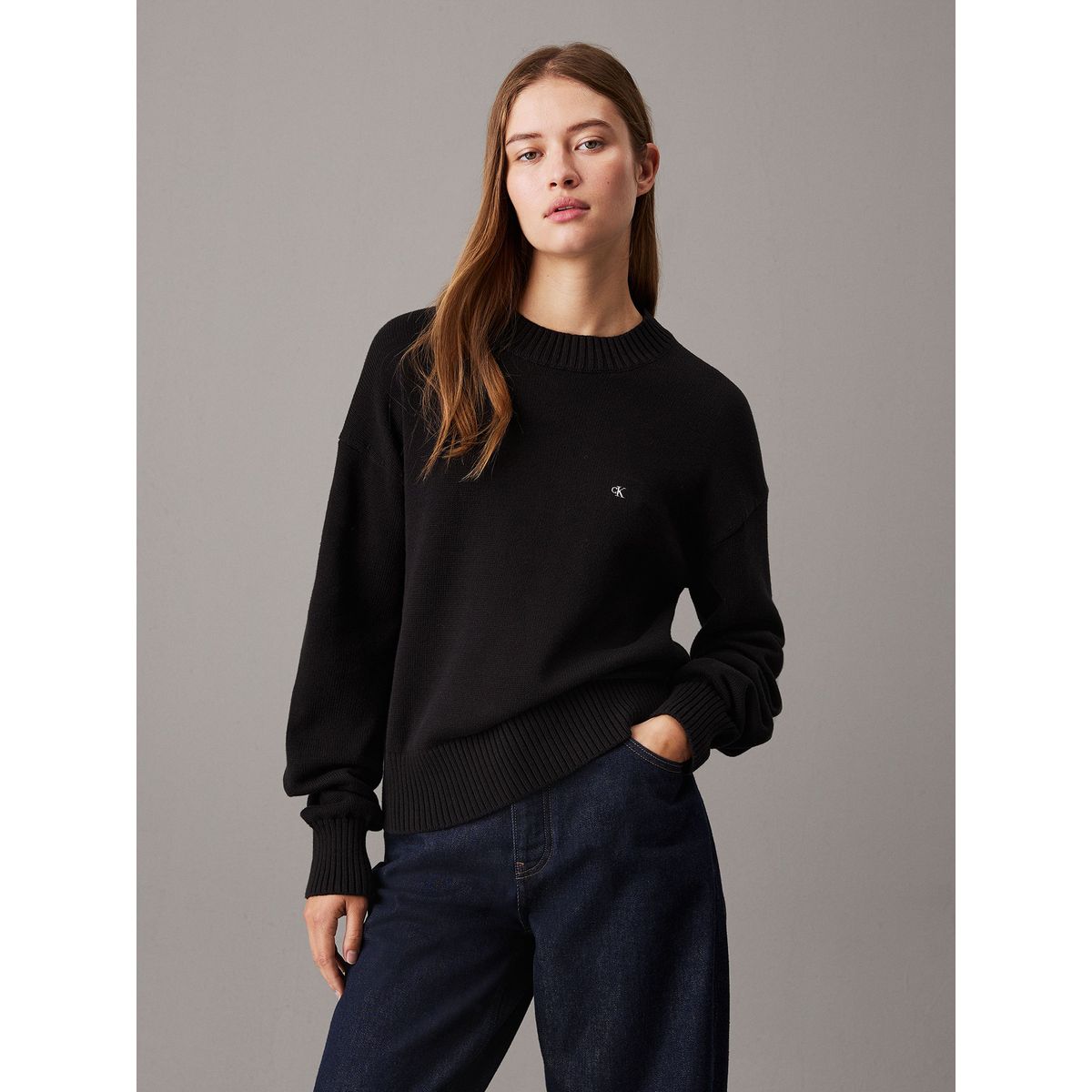 CALVIN KLEIN - Sweater de algodón con monograma Negro Calvin Klein