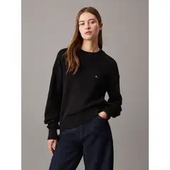 CALVIN KLEIN - Sweater de algodón con monograma Negro