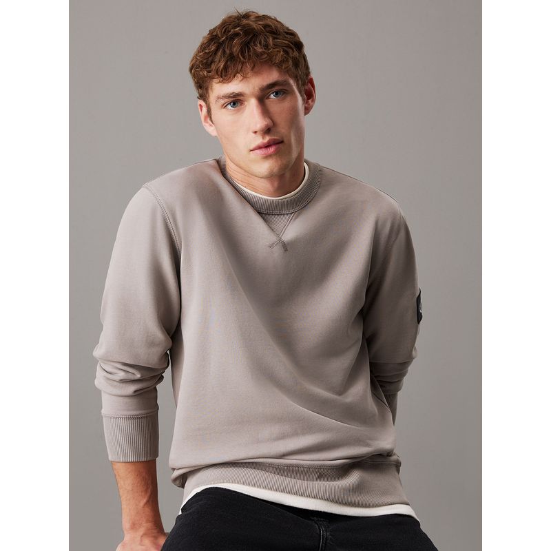 CALVIN KLEIN - Poleron de algodón con insignia Gris Calvin Klein