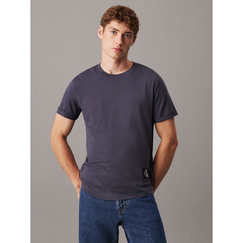 CALVIN KLEIN - Polera de algodón con insignia Azul Calvin Klein
