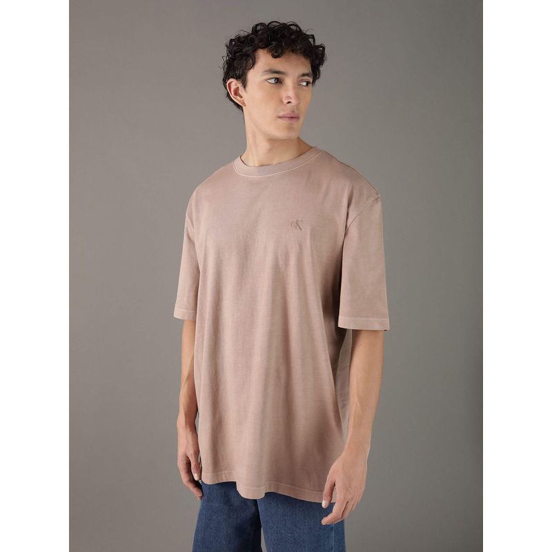 CALVIN KLEIN - Polera con acabado lavado y logotipo relieve Beige Calvin Klein
