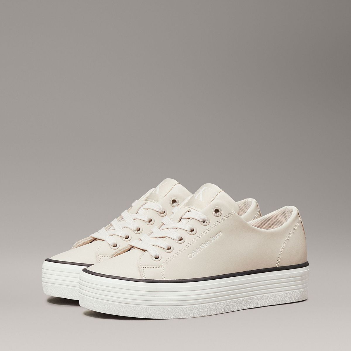 CALVIN KLEIN - Zapatillas de plataforma de cuero Beige Calvin Klein