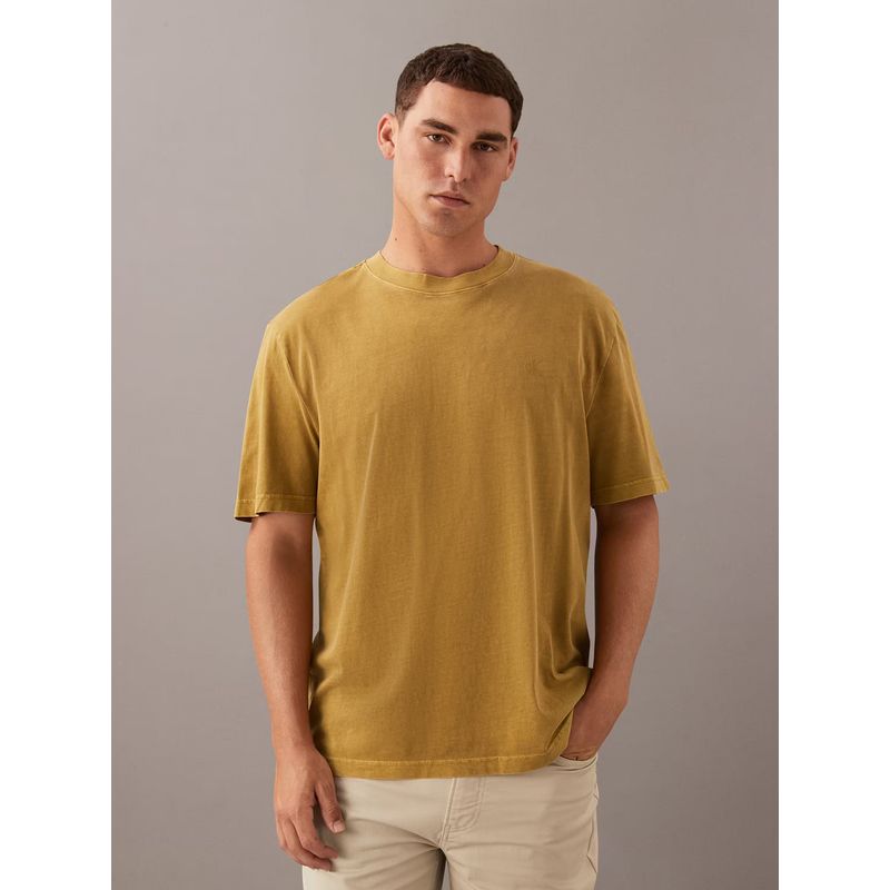 CALVIN KLEIN - Polera y logotipo con acabado lavado en la espalda Verde Calvin Klein LMD