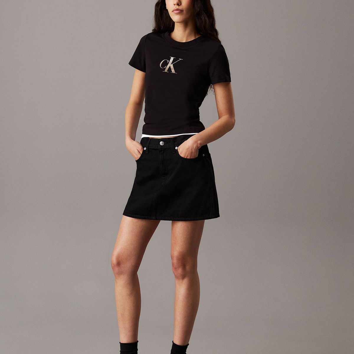 CALVIN KLEIN - Polera slim con monograma Negro Calvin Klein