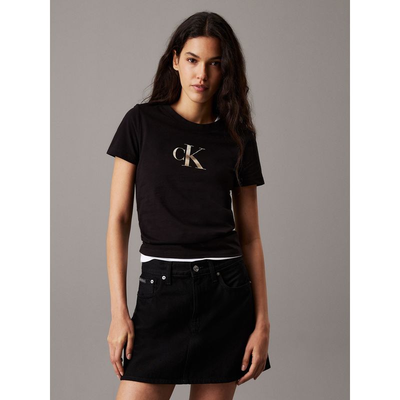 CALVIN KLEIN - Polera slim con monograma Negro Calvin Klein