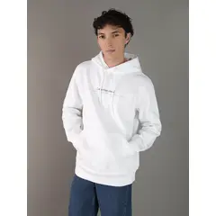 CALVIN KLEIN - Polerón con gorro y logo pequeño Blanco