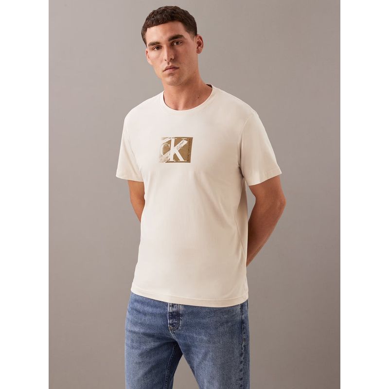CALVIN KLEIN - Polera con logotipo en caja pequeña Beige Calvin Klein