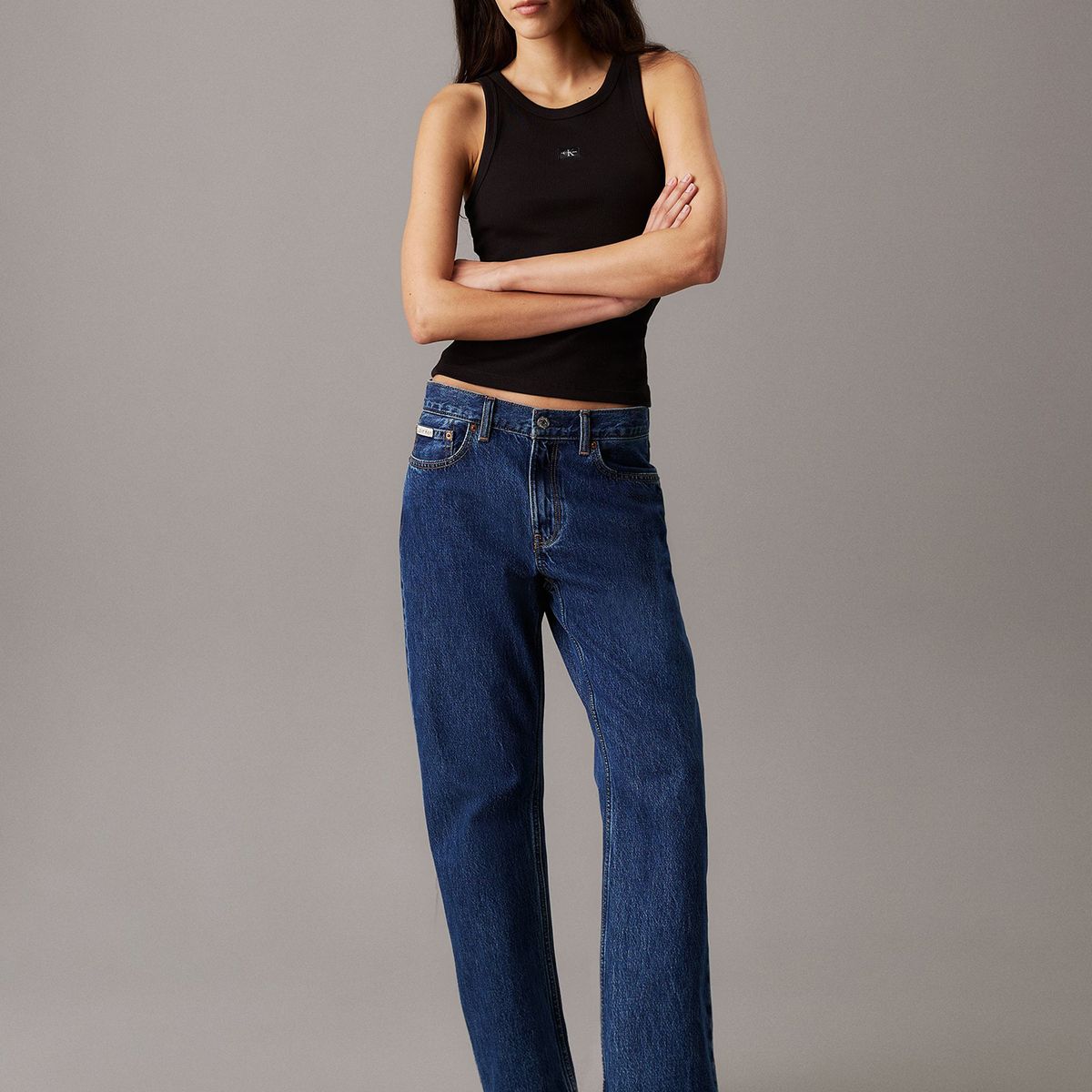 CALVIN KLEIN - Polera slim de tirantes de canalé de algodón Negro Calvin Klein