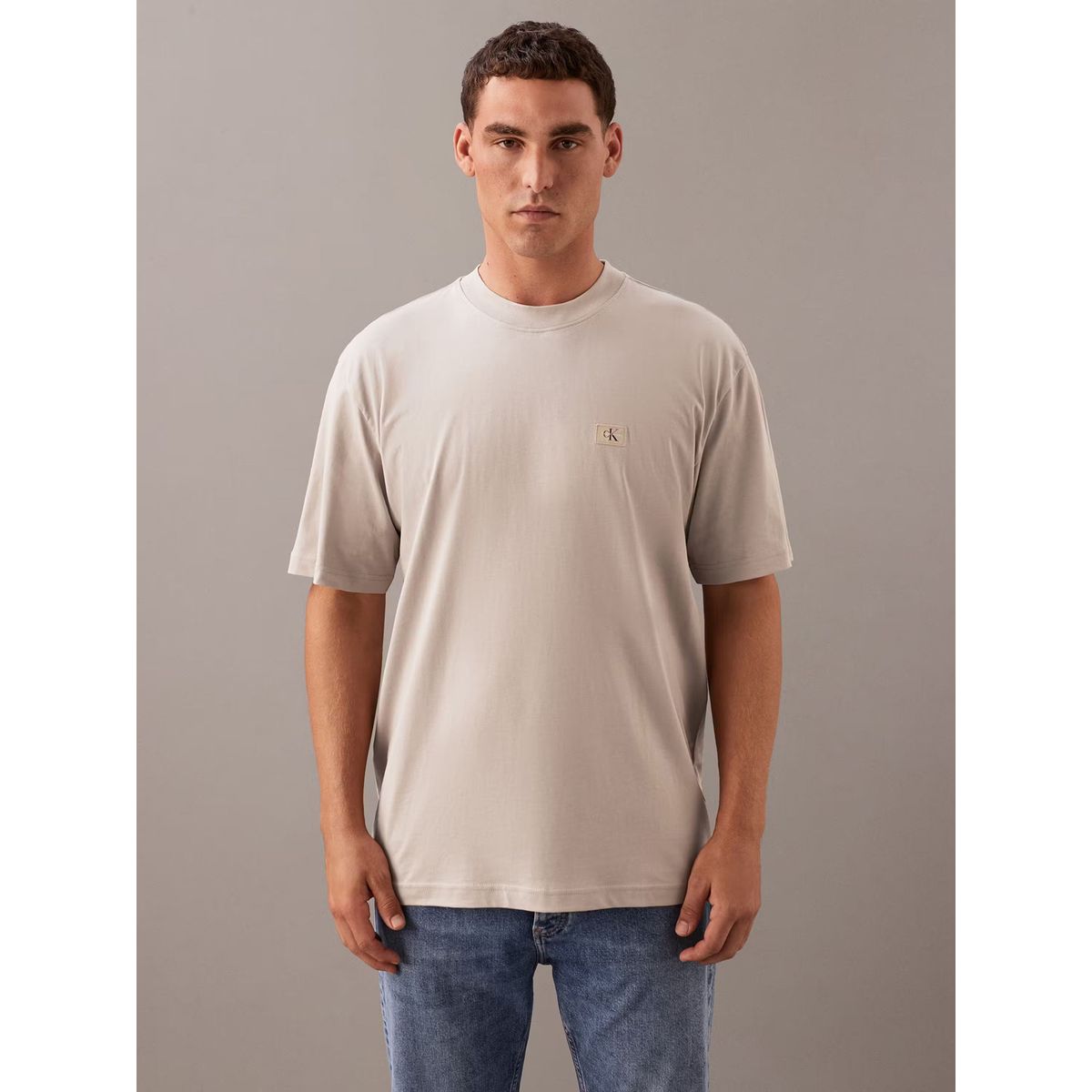 CALVIN KLEIN - Polera relaxed con etiqueta Beige Calvin Klein