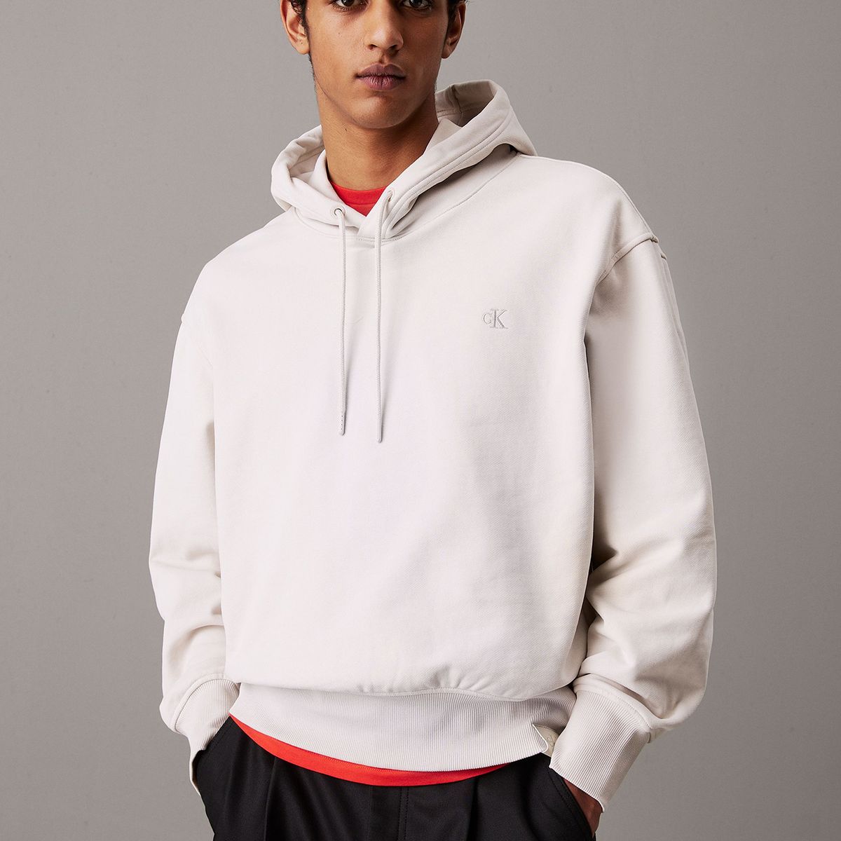 CALVIN KLEIN - Polerón con gorro de felpa de algodón Beige Calvin Klein