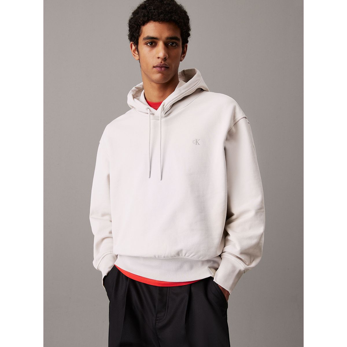 CALVIN KLEIN - Polerón con gorro de felpa de algodón Beige Calvin Klein