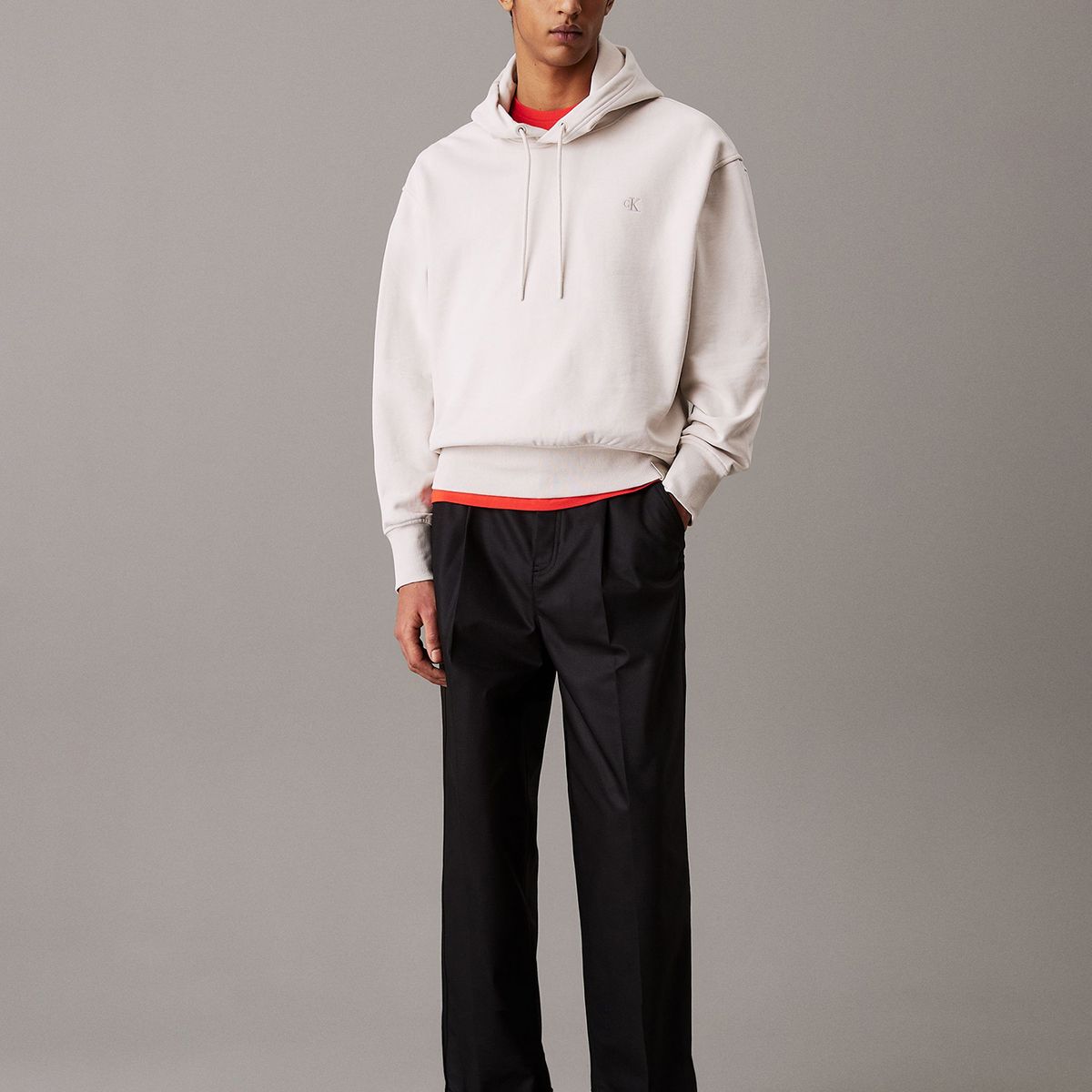 CALVIN KLEIN - Polerón con gorro de felpa de algodón Beige Calvin Klein