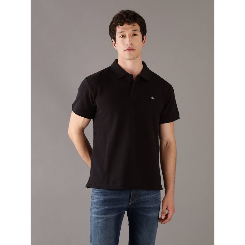 CALVIN KLEIN - Polo manga corta con etiqueta tejida Negro Calvin Klein
