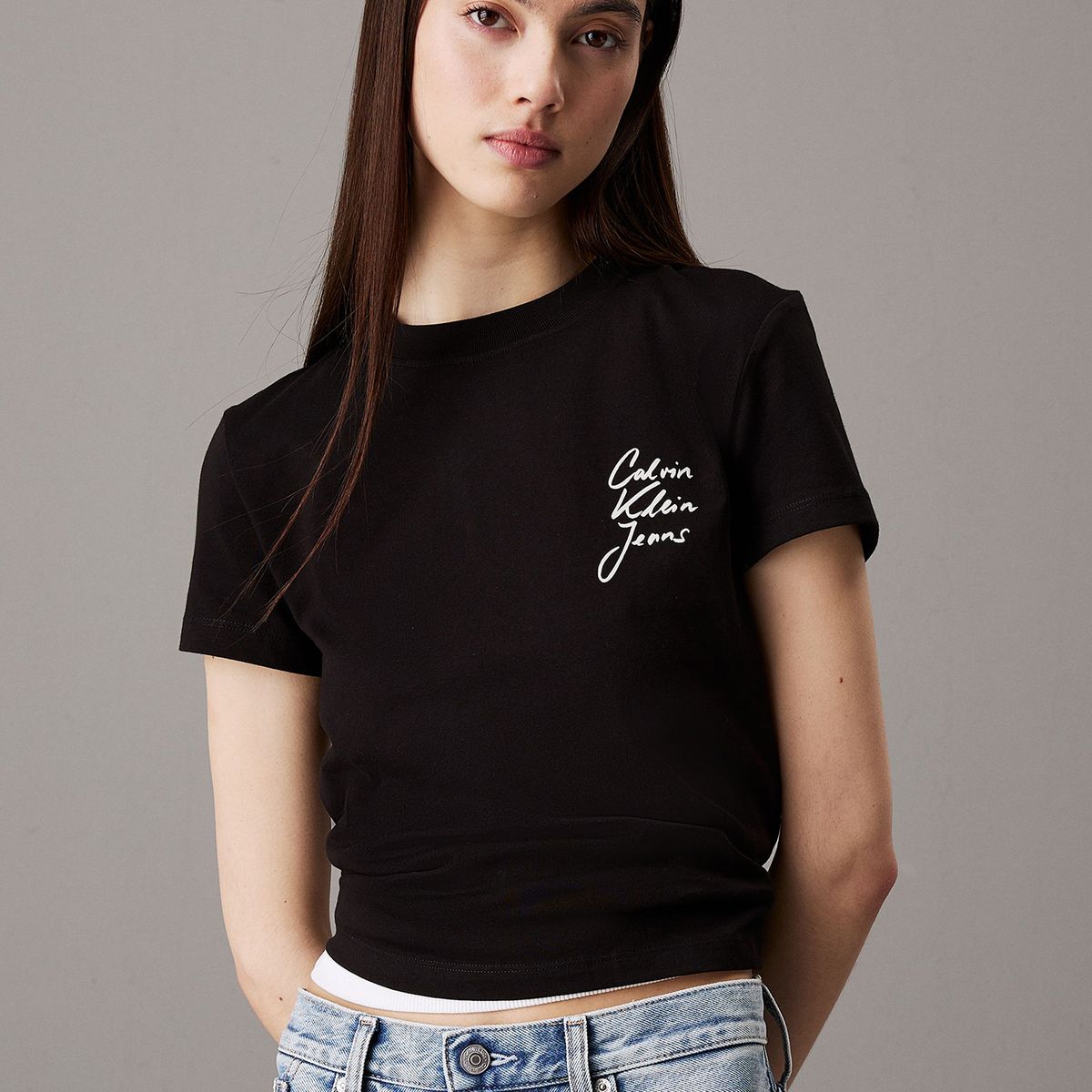 CALVIN KLEIN - Polera slim con logo Negro Calvin Klein