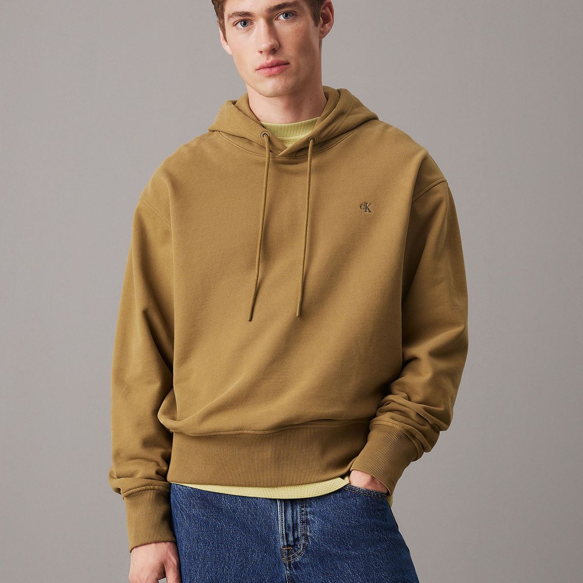 CALVIN KLEIN - Polerón con gorro de felpa de algodón Verde Calvin Klein