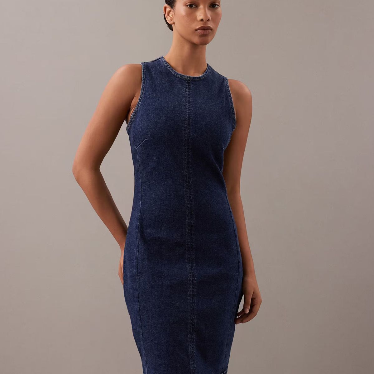 CALVIN KLEIN - Vestido corto estilo bodycon de denim con recortes Azul Calvin Klein