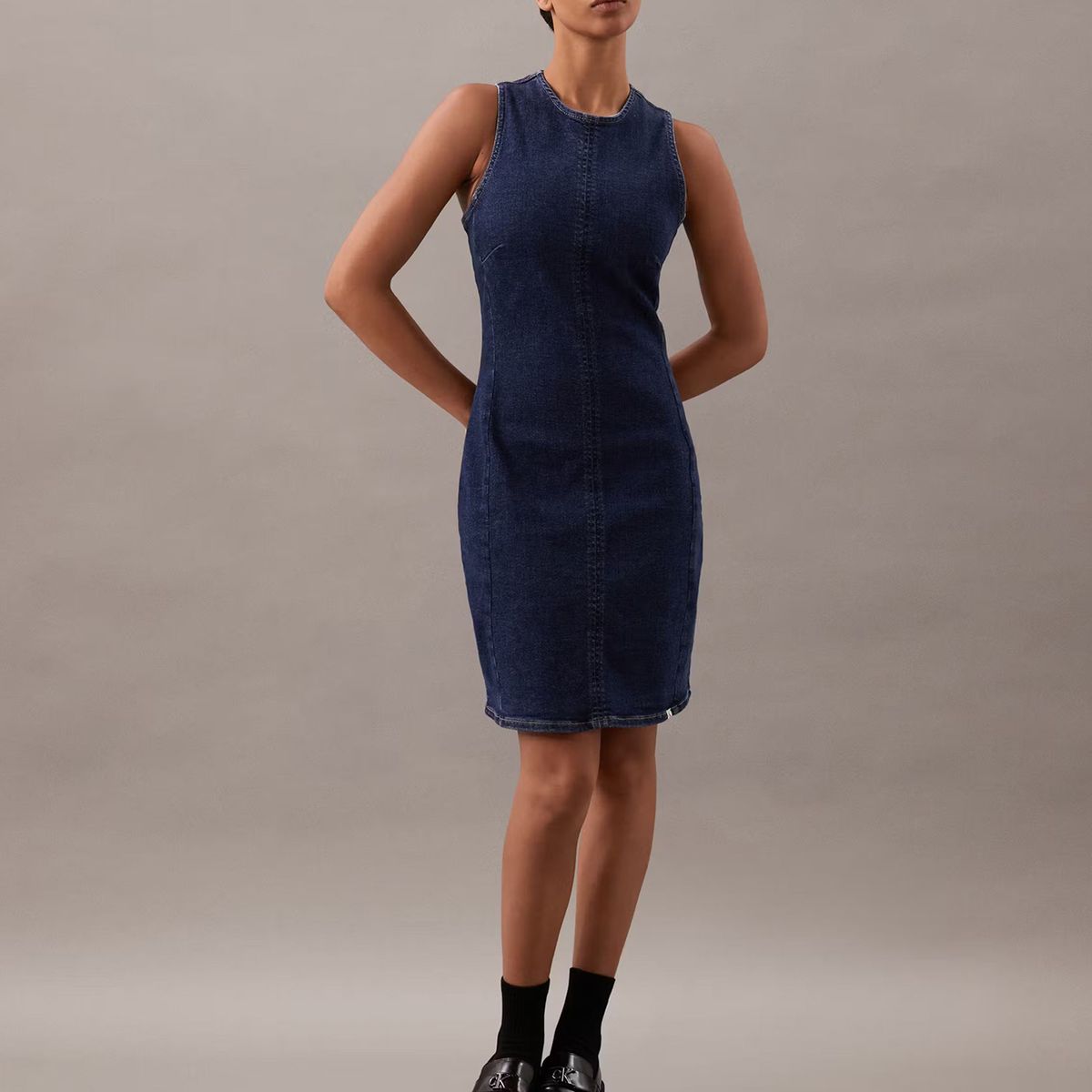 CALVIN KLEIN - Vestido corto estilo bodycon de denim con recortes Azul Calvin Klein